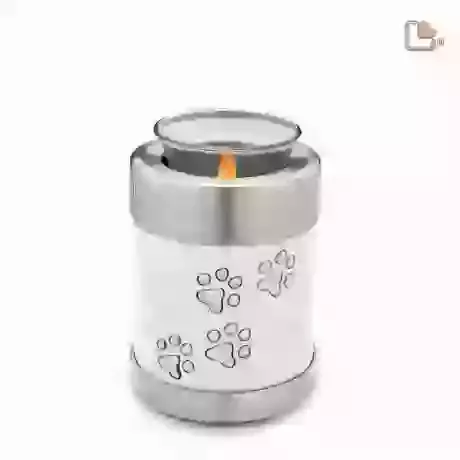 White Candle Urn With Paw Prints